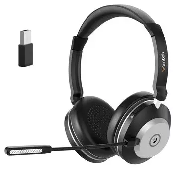 Беспроводная гарнитура Wantek Bluetooth-гарнитура с функцией шумоподавления, гарнитура для ПК, беспроводная Bluetooth-гарнитура для звонков, время разговора 46 часов, сумка для хранения