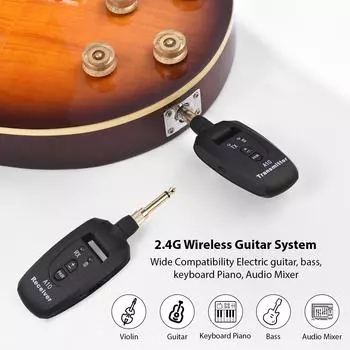 Беспроводная гитарная система A10, передача в реальном времени 2,4 ГГц, сверхнизкая задержка, поворотный штекер на 280 градусов с 2 адаптерами 6,35 мм чёрный