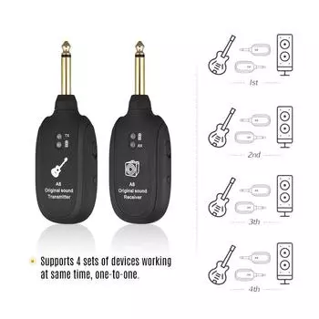 Беспроводная гитарная система A8 UHF, передатчик, приемник, встроенный перезаряжаемый беспроводной гитарный передатчик для гитарных аксессуаров чёрный