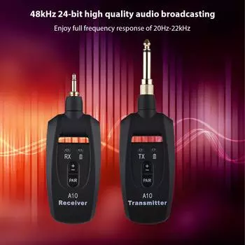 Беспроводная гитарная система Передача в реальном времени 2.4G Гитарный передатчик-приемник со сверхнизкой задержкой чёрный