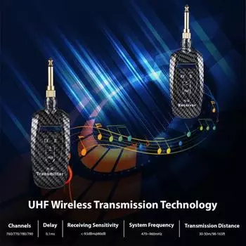 Беспроводная гитарная система, перезаряжаемый беспроводной гитарный передатчик-приемник с дальностью передачи 50 м для электрогитары, баса чёрный