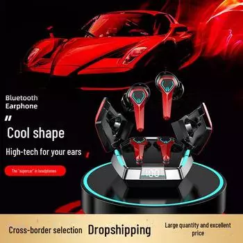 Беспроводная игровая гарнитура в стиле меха: Длительный срок службы батареи, низкая задержка, мощные басы, стильный цифровой дисплей. null