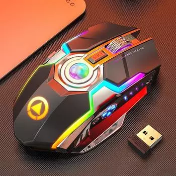 Беспроводная игровая мышь с подсветкой LED Laser USB Optical Gaming перезаряжаемая бесшумная для дома/офиса, игр, ПК, ноутбуков серый