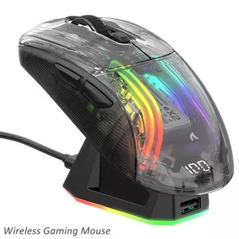 Беспроводная игровая мышь X2 Pro с зарядной док-станцией RGB, трехрежимная, 2,4G/Bluetooth/проводная бесшумная мышь для ноутбука чёрный