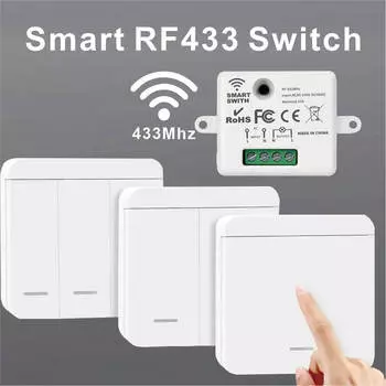 Беспроводная интеллектуальная настенная панель RF 433 МГц с дистанционным управлением 1/2/3Gang Mini Relay Receiver Home Led Light Lamp Switch 5A 110V 220V