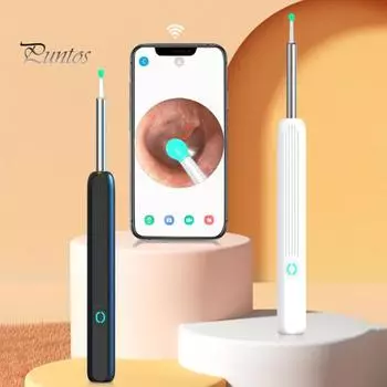 Беспроводная камера для удаления ушной серы WiFi, набор для чистки ушей, перезаряжаемый отоскоп, инструмент для удаления ушной серы для взрослых и детей, пищевой силиконовый наконечник для ушных палочек чёрный