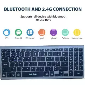 Беспроводная клавиатура Bluetooth + 2,4G для iPad, портативного компьютера, беспроводная Bluetooth-клавиатура для нескольких устройств для ios Windows Gray English Style