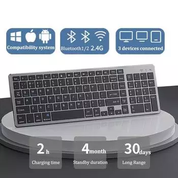 Беспроводная клавиатура Bluetooth 5.0 клавиатура 102 клавиши USB C перезаряжаемая клавиатура для Android Ios Windows