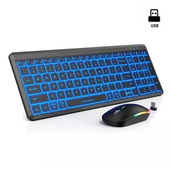 Беспроводная клавиатура и мышь 2,4G с подсветкой, портативная перезаряжаемая Bluetooth-клавиатура для нескольких устройств с цифровой панелью