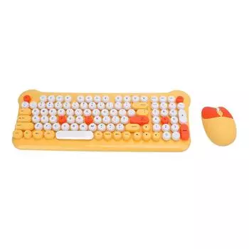 Беспроводная клавиатура и мышь Combo 2.4G Retro Round Keycaps 98 клавиш Цветная беспроводная клавиатура с жёлтый