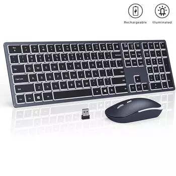 Беспроводная клавиатура и мышь с подсветкой, комбинированный комплект перезаряжаемой клавиатуры и мыши 2,4G, клавиатура и мышь для компьютеров и ноутбуков с ОС Windows English чёрный
