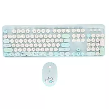 Беспроводная клавиатура и мышь в комплекте. Прекрасная беспроводная ретро-клавиатура с круглыми клавишами, оптическая, 1600 точек на дюйм. синий