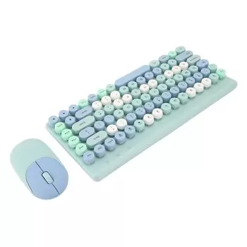 Беспроводная клавиатура и мышь в стиле ретро, цветная круглая клавиатура с 86 клавишами и беспроводной мышью 2.4G синий