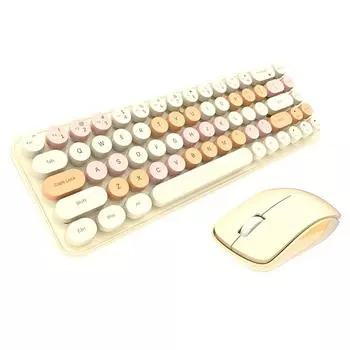 Беспроводная клавиатура Mofii 2,4 г, комбинированная мышь, 68 клавиш, круглая ретро-клавиатура, 1600 точек на дюйм, эргономичная мышь, подходит для настольных ПК, ноутбуков розовый
