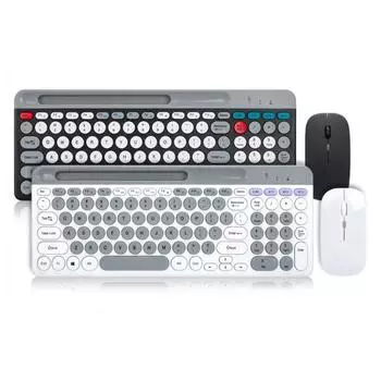 Беспроводная клавиатура, мышь с USB-приемником, совместимым с Bluetooth, 2,4 ГГц, круглые клавиши, перезаряжаемая компьютерная клавиатура для Windows