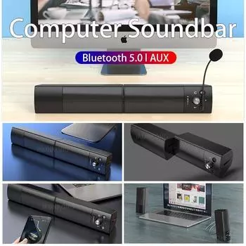 Беспроводная компьютерная колонка с микрофоном — подключение Bluetooth, воспроизведение через AUX и USB, маленькая колонка с настольным сабвуфером Bluetooth чёрный