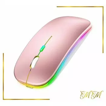 Беспроводная компьютерная мышь с возможностью подзарядки / 3 режима DPI (800/1200/1600) Bluetooth 2.4Ghz USB / RGB-подсветка розовый