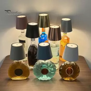 Беспроводная лампа для бутылок вина, 3 цвета, регулируемая яркость, перезаряжаемая, беспроводная, сенсорное управление, светодиодная настольная лампа для дома, офиса, бара, кафе, украшения чёрный