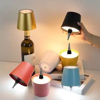 Беспроводная лампа для бутылок вина, 3 цвета, регулируемая яркость, перезаряжаемая, беспроводная, сенсорное управление, светодиодная настольная лампа для дома, офиса, бара, кафе, украшения чёрный