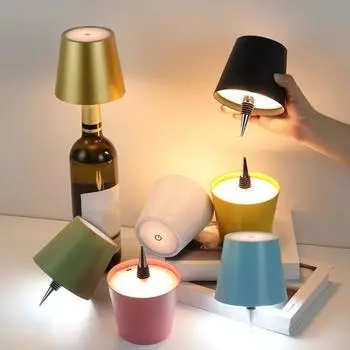 Беспроводная лампа для бутылок вина, 3 цвета, регулируемая яркость, перезаряжаемая, беспроводная, сенсорное управление, светодиодная настольная лампа для дома, офиса, бара, кафе, украшения metal чёрный