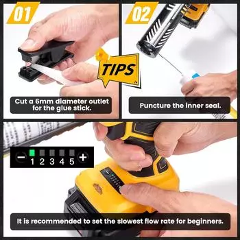 Беспроводная машина для герметизации швов 20 В, ручная беспроводная электрическая машина для герметизации швов, оснащенная 2,0 Ач US Plug & 1 Battery жёлтый