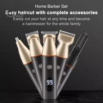 Беспроводная машинка для стрижки волос для мужчин Водонепроницаемый набор для ухода 5 в 1 со сменными насадками для волос, бороды, USB-аккумуляторный триммер со светодиодным дисплеем серебряный