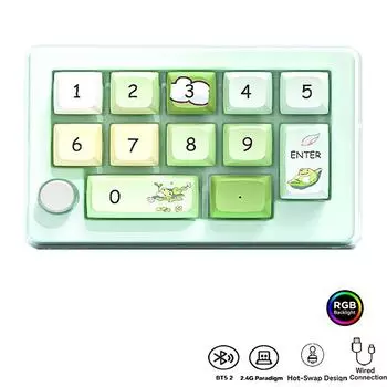 Беспроводная механическая клавиатура с подсветкой RGB 2.4G Tri-Mode, 12 клавиш, полная горячая замена, программируемая цифровая клавиатура для Win7/8/10/Mac белый