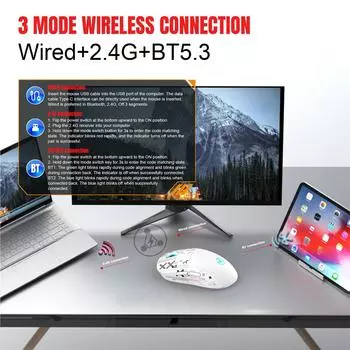 Беспроводная механическая мышь hxsj T90 2,4G, игровая мышь RGB, эргономичный дизайн, 10 миллионов нажатий клавиш