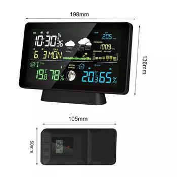 Беспроводная метеостанция 8-в-1, внутренний/наружный термометр, температура, влажность, время, дата, радио EU Plug чёрный