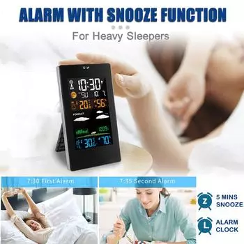 Беспроводная метеостанция для использования в помещении и на открытом воздухе, прогноз погоды с датчиком цифрового термометра чёрный