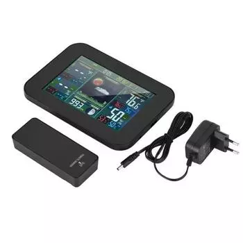 Беспроводная метеостанция Крытый наружный термометр Гигрометр Цифровой цветной экран(Черный ЕС)