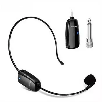 Беспроводная микрофонная гарнитура UHF Беспроводная микрофонная гарнитура и портативная гарнитура 2 в 1 с диапазоном действия 160 футов/48,7 м для усилителя голоса, сценических динамиков, обучения 1 Set