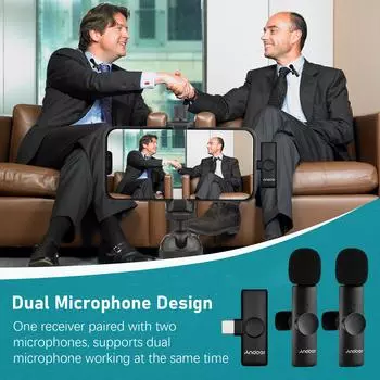 Беспроводная микрофонная система Andoer OneTriggerTwo Mini 2.4G(2 передатчика + 1 приемник) Клипон One-Trigger-One