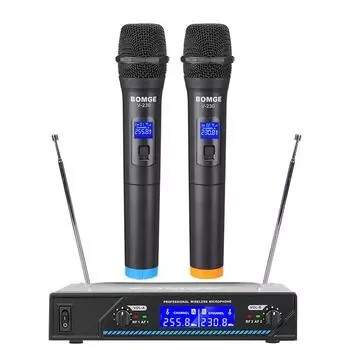 Беспроводная микрофонная система BOMGE, профессиональный 2-канальный беспроводной микрофонный комплект с двумя ручными микрофонами, фиксированная частота