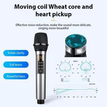 Беспроводная микрофонная система с ручным микрофоном Профессиональные динамические микрофоны UHF для домашних кинотеатров 1 Receiver with 1 Microphone чёрный