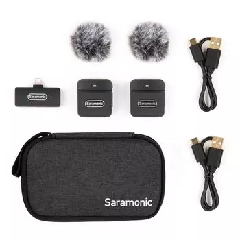 Беспроводная микрофонная система Saramonic 1 выходной разъем Lightning, черный, 2,4 ГГц, сверхкомпактный (2 передатчика, приемник) Blink100-B4