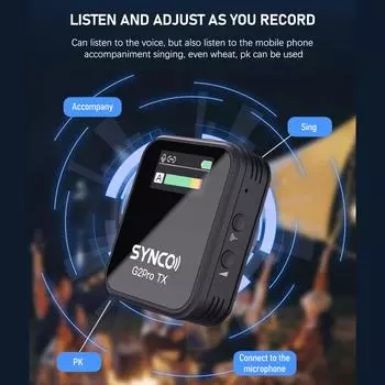 Беспроводная микрофонная система SYNCO G2A2 Pro с 1 приемником и 2 микрофонами, дальность передачи 200 м, 6 1 Receiver & 2 Microphones чёрный