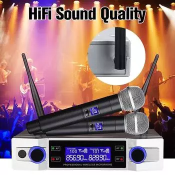Беспроводная микрофонная система UHF 2 канала 2 беспроводной ручной микрофон Kraoke Speech Party принадлежности кардиоидный микрофон