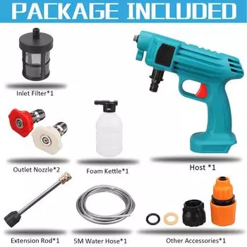 Беспроводная мойка высокого давления 1000 Вт AC 100-240 В 88 ВF, водяные пистолеты-распылители с аккумулятором 15000 мАч, машина для мойки и чистки автомобилей для аккумулятора 18 В Without Battery