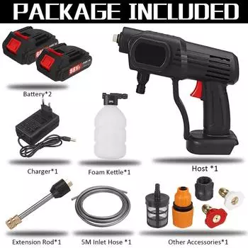 Беспроводная мойка высокого давления 15000 мАч, распылитель воды, пистолет для мойки автомобиля, насадка для воды под давлением, уборочная машина для аккумулятора 18 В, 1500 Вт 2*Batteries