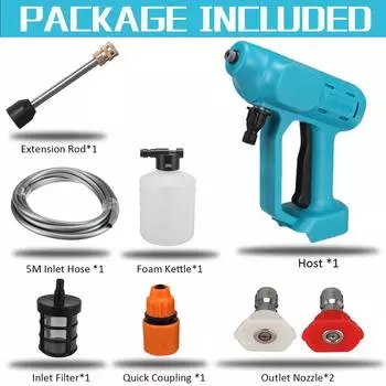 Беспроводная мойка высокого давления 1500 Вт 88 ВФ, водяной пистолет-распылитель, мойка для автомобиля, насадка для воды под давлением, уборочная машина для аккумулятора 18 В Only machine