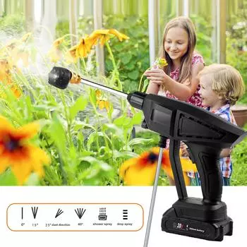 Беспроводная мойка высокого давления, 6 режимов распыления, портативный аппарат высокого давления, 120 фунтов на квадратный дюйм, ручной с аккумулятором чёрный