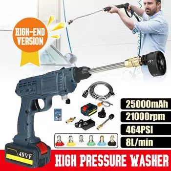 Беспроводная мойка высокого давления для автомобиля 25000 мАч 48 В, многофункциональная насадка, набор водяных пистолетов, садовая чистка, струйная мойка, 5 в 1 чёрный