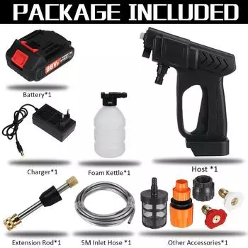 Беспроводная мойка высокого давления для автомобиля AC 110-220V 88VF Перезаряжаемые пистолеты для мойки автомобиля Электрические водяные пистолеты Пеногенератор для аккумулятора 18V 1500W 1*Battery