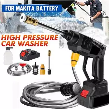 Беспроводная мойка высокого давления, перезаряжаемый пистолет для мойки автомобилей, электрический водяной пистолет, пенопластовая машина с 1 батареей EU чёрный
