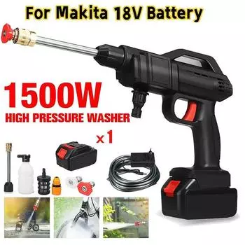 Беспроводная мойка высокого давления, перезаряжаемый пистолет для мойки автомобилей, электрический водяной пистолет, пенопластовая машина с 1 батареей EU чёрный