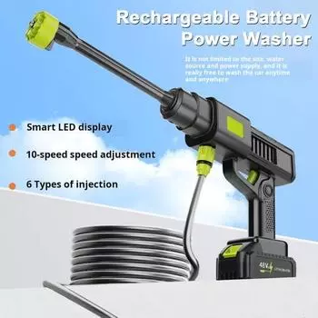 Беспроводная мойка высокого давления, портативный очиститель с насадками 6 в 1, дисплей мощности, мощный двигатель, портативный универсальный инструмент для мойки автомобилей UK чёрный