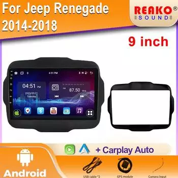 Беспроводная мультимедиа Carplay стерео навигация GPS 4G WIFI 9-дюймовый экран Android автомобильное радио для Jeep Renegade 2014-2018 4 core 1GB+32GB carplay