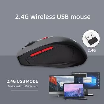 Беспроводная мышь 2,4G, игровая USB-зарядка, регулируемая игровая мышь с разрешением 1600 точек на дюйм, мышь для ПК чёрный