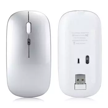 Беспроводная мышь 2.4G Перезаряжаемая USB Беспроводная игровая мышь со светодиодной цветной подсветкойСеребристый серебряный